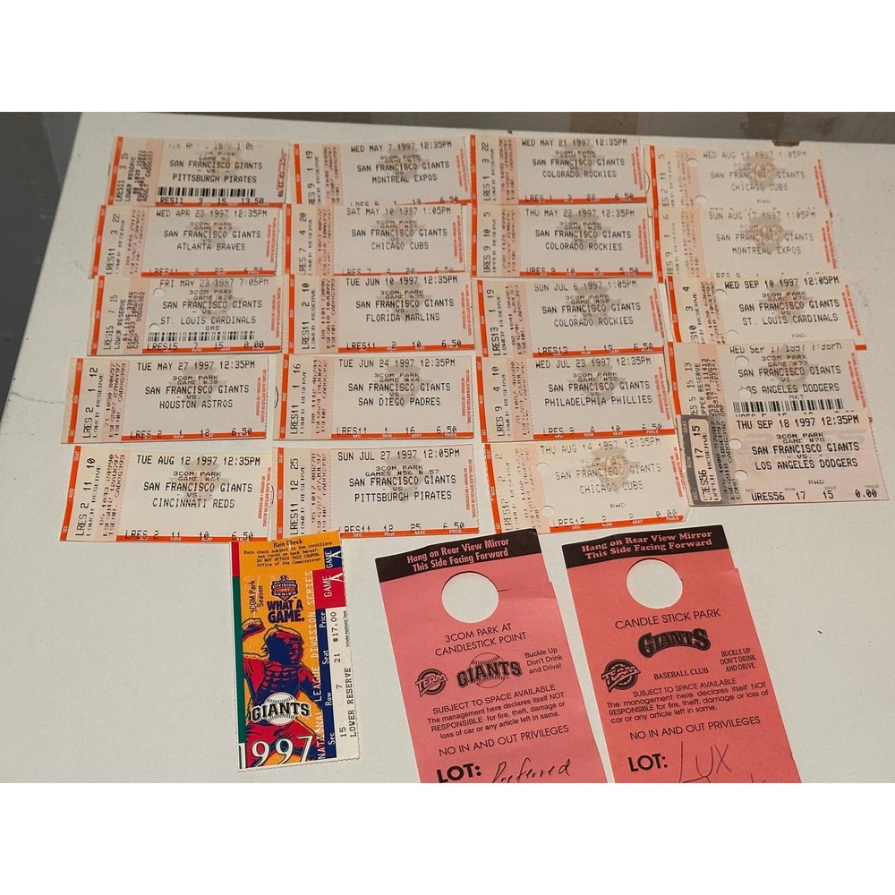 Vintage 1997 San Francisco Giants Ticket Stubs Lot 17 Games NLDS Parking Passes